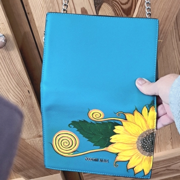 Artisan Blue Crossbody Bag with Sunflower Design - Picture 5 of 13